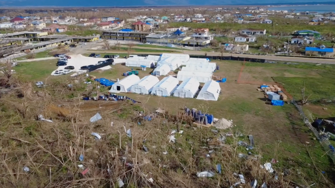 The emergency hospital set up by Samaritan's Purse surrounded by the debris in Black River on Nov. 11, 2025.